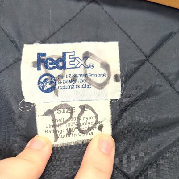 Vintage FedEx Federal Express Full Zip Coat Size L Gray Striped Quilted Liner - Picture 12 of 12
